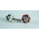 Ceramic Knobs - White Round, Red Flower Design - Kitchen Cabinet Hardware Door Decorative Dresser Pulls - Set Of 5 Pack