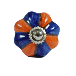 Ceramic Drawer Orange Navy Blue Knobs - For Kitchen Cabinet Hardware Door Pulls Decorative Dresser - Pack Of 5