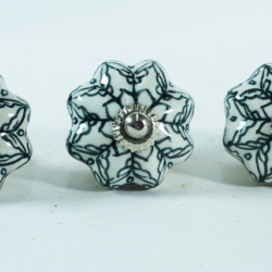 Ceramic Knobs - White & Black Flower Design - For Drawer Kitchen Cabinet Hardware Door Pulls Decorative Dresser - Set Of 5 Pack