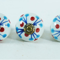 Ceramic Knobs - Blue & Red Dot Flower Design - For Kitchen Cabinet Hardware Door Decorative Dresser Pulls - Set Of 5 Pack Ceramic Knobs - Blue & Red Dot Flower Design - For Kitchen Cabinet Hardware Door Decorative Dresser Pulls - Set Of 5 Pack