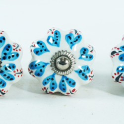 Ceramic Knobs - Blue Heart Flower Design - For Farmhouse, Home, Office, Garage, Room, Bathroom, Kitchen, Bedroom - Set Of 5 Pack