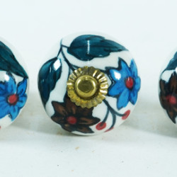 Ceramic Knobs - Blue & Broun Flower & Green Leaf Design - For Decorative Kitchen and Dresser Handles - Set Of 5 Pack Ceramic Knobs - Blue & Broun Flower & Green Leaf Design - For Decorative Kitchen and Dresser Handles - Set Of 5 Pack