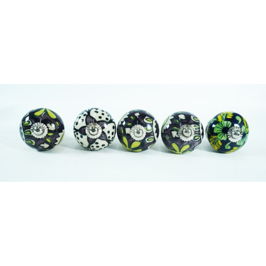 Multicolor Flower Design Ceramic Drawer Knobs - For Kitchen Cabinet Hardware Door Handle Pulls Decorative Dresser - Pack Of 5