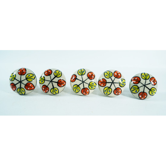 Off White & colorful Leaf Design Ceramic Drawer Knobs - For Kitchen Cabinet Hardware Door Handle Pulls Decorative Dresser - Pack Of 5 Off White & colorful Leaf Design Ceramic Drawer Knobs - For Kitchen Cabinet Hardware Door Handle Pulls Decorative Dresser - Pack Of 5