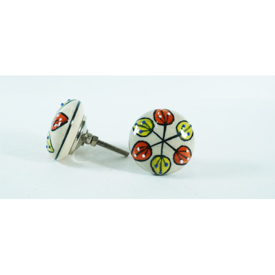 Off White & colorful Leaf Design Ceramic Drawer Knobs - For Kitchen Cabinet Hardware Door Handle Pulls Decorative Dresser - Pack Of 5 Off White & colorful Leaf Design Ceramic Drawer Knobs - For Kitchen Cabinet Hardware Door Handle Pulls Decorative Dresser - Pack Of 5