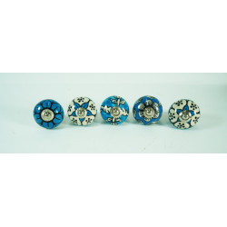 Blue & White Flower Design Ceramic Drawer Knobs - For Kitchen Cabinet Hardware Door Handle Pulls Decorative Dresser - Pack Of 5 Blue & White Flower Design Ceramic Drawer Knobs - For Kitchen Cabinet Hardware Door Handle Pulls Decorative Dresser - Pack Of 5