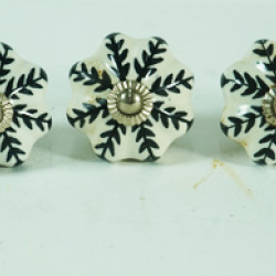 Ceramic Knobs -  Black Leaf Design - For  Farmhouse, Home, Office, Garage, Room, Bathroom, Kitchen, Bedroom - Set Of 5 Pack