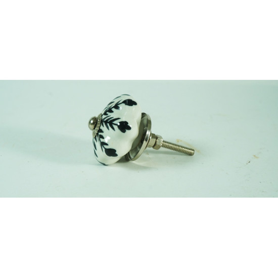 Ceramic Knobs -  Black Leaf Design - For  Farmhouse, Home, Office, Garage, Room, Bathroom, Kitchen, Bedroom - Set Of 5 Pack