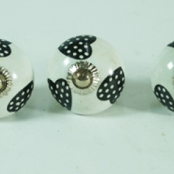 Black Heart White Dotted  Cabinet Knobs - Glass Drawer Knobs - Cute Dresser Knobs - Kitchen Knobs and Pulls for Cabinets ( Pack Of 5 )