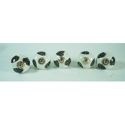 Black Heart White Dotted  Cabinet Knobs - Glass Drawer Knobs - Cute Dresser Knobs - Kitchen Knobs and Pulls for Cabinets ( Pack Of 5 )