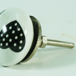 Black Heart White Dotted  Cabinet Knobs - Glass Drawer Knobs - Cute Dresser Knobs - Kitchen Knobs and Pulls for Cabinets ( Pack Of 5 )