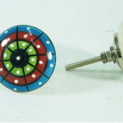 Green, Red ,Blue Blocks With White Dotted -Ceramic knobs. For  Kitchen Cupboard ,Furniture Home Décor,  Cabinet - Drawer - Cabinet pulls - Door knobs. (Set Of 5.)