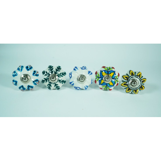 Ceramic Knobs - Multicolor Flower Design - For Decorative Kitchen and Dresser Handles - Set Of 5 Ceramic Knobs - Multicolor Flower Design - For Decorative Kitchen and Dresser Handles - Set Of 5