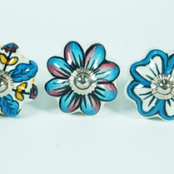 Multicolor Flower Design - Ceramic Knobs - Hardware Door Decorative Dresser Pulls Luxurious Crafted by Hand - Set Of 5