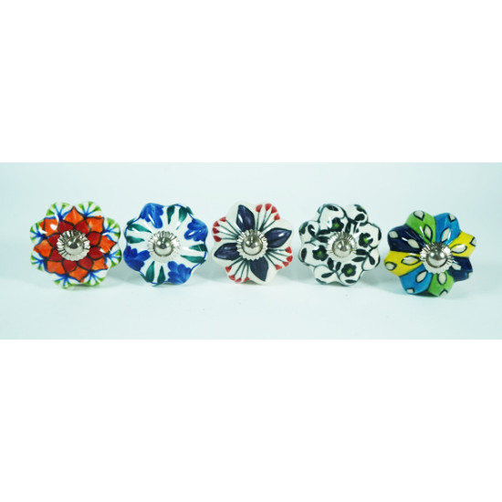 Multicolor Leaf Design Ceramic Drawer Knobs - For Kitchen Cabinet Hardware Door Handle Pulls Decorative Dresser - Pack Of 5 Multicolor Leaf Design Ceramic Drawer Knobs - For Kitchen Cabinet Hardware Door Handle Pulls Decorative Dresser - Pack Of 5