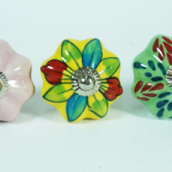 Ceramic Knobs - Multicolor Flower Design - For Drawer Knobs in Door, Drawer, Cabinet, Wardrobe, Dresser, Furniture, Cupboard  - 5 Pack