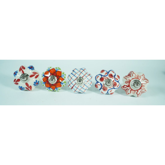 Multi Design Ceramic Drawer Knobs - For Kitchen Cabinet Hardware Door Handle Pulls Decorative Dresser - Pack Of 5