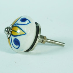 Ceramic Knobs - Yellow & Blue Flower Design - Kitchen Cabinet Hardware Door Decorative Dresser Pulls - Set Of 5