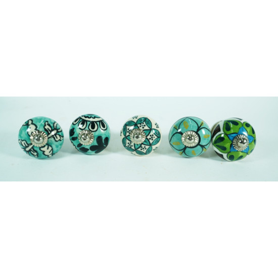 Ceramic Knobs - Multicolor Flower Design  - Kitchen Cabinet Knobs- Multi Cabinet Pulls- Door Handles Ceramic Knobs - Set Of 5