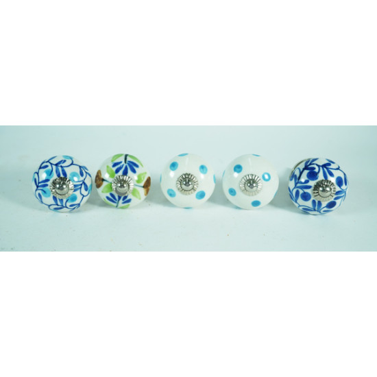 Multicolor Flower Design Ceramic Drawer Knobs - For Kitchen Cabinet Hardware Door Handle Pulls Decorative Dresser - Pack Of 5