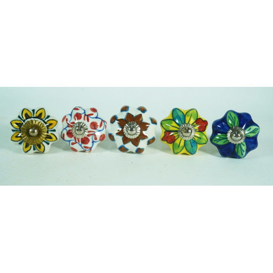 NOVELIKA Multicolor Flowers  Ceramic knobs. For  Kitchen Cupboard ,Furniture Home Decor,  Cabinet - Drawer - Cabinet pulls - Door knobs. (Set Of 5.)