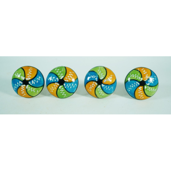 Ceramic Rainbow Color Design Door Knobs - For Drawer Kitchen Cabinet Hardware Door Pulls Decorative Dresser Stainless Steel Fittings - Pack Of 5