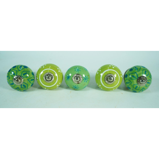 Ceramic  Knobs - Two Design Set - For Farmhouse, Home, Office, Garage, Room, Bathroom, Kitchen, Bedroom - Set Of 5