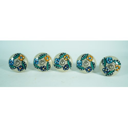 NOVELIKA Jaipuri Art Handmade  Ceramic Vintage Colorful Knobs-For   Drawers, Cabinet Drawers, Closet Drawers, Dresser Drawers, Kitchen Drawers, Cabinets, and Others. (Pack Of 5 )