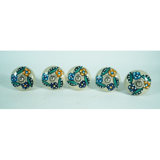 NOVELIKA Jaipuri Art Handmade  Ceramic Vintage Colorful Knobs-For   Drawers, Cabinet Drawers, Closet Drawers, Dresser Drawers, Kitchen Drawers, Cabinets, and Others. (Pack Of 5 )