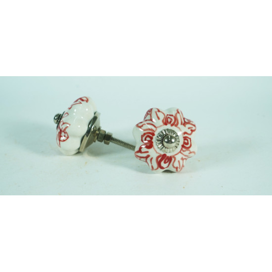 White & Red Leaf Design Ceramic Knob - For Bathroom Kitchen Cabinet Hardware Door Pulls Decorative Dresser - Pack Of 5 White & Red Leaf Design Ceramic Knob - For Bathroom Kitchen Cabinet Hardware Door Pulls Decorative Dresser - Pack Of 5