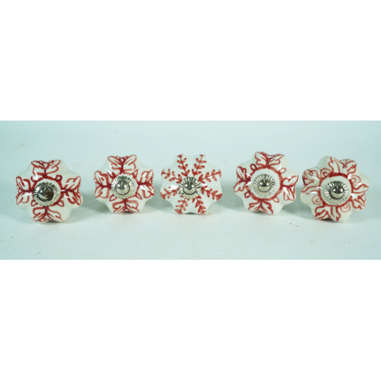 White & Red Leaf Design Ceramic Knob - For Bathroom Kitchen Cabinet Hardware Door Pulls Decorative Dresser - Pack Of 5 White & Red Leaf Design Ceramic Knob - For Bathroom Kitchen Cabinet Hardware Door Pulls Decorative Dresser - Pack Of 5