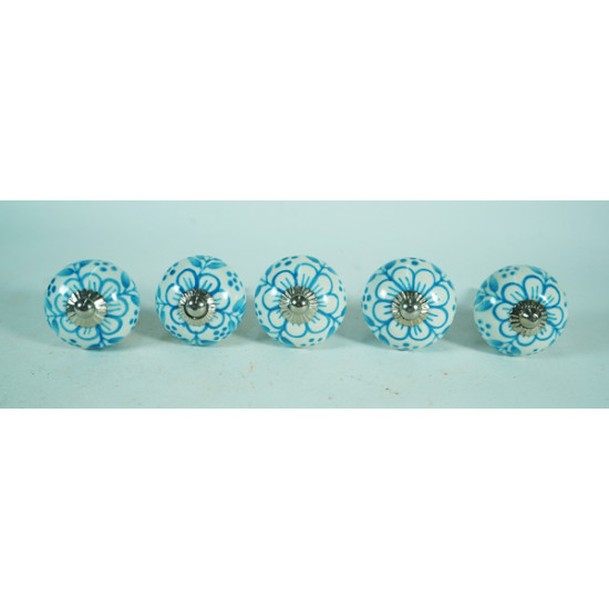 White & sky Blue Flower Design Drawer Ceramic Knob - For Kitchen Cabinet Hardware Door Pulls Decorative Dresser - Pack Of 5 White & sky Blue Flower Design Drawer Ceramic Knob - For Kitchen Cabinet Hardware Door Pulls Decorative Dresser - Pack Of 5