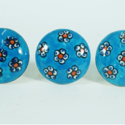 NOVELIKA- Blue Decorative Flowers .Blue Mandala Hand Painted Indian Ceramic Knobs For-Homes, Kitchens, Offices, Changing Rooms and Other Places.