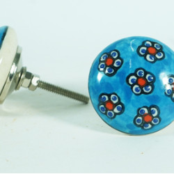 NOVELIKA- Blue Decorative Flowers .Blue Mandala Hand Painted Indian Ceramic Knobs For-Homes, Kitchens, Offices, Changing Rooms and Other Places.