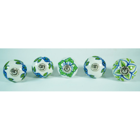 NOVELIKA- Blue Amaryllis Ceramic Knob For- Bookcase, Drawers, Cabinet Drawers, Closet Drawers, Dresser Drawers, Kitchen Drawers, Cabinets, and Others.( Pack Of 5 )
