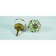 Ceramic Knobs - White Round, Green & Orange Flower Design - For Kitchen Cabinet Hardware Door Decorative Dresser Pulls - Set Of 5