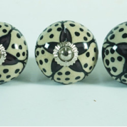 Purple & White Leaf Design Drawer Ceramic Knob - For Kitchen Cabinet Hardware Door Pulls Decorative Dresser - Pack Of 5
