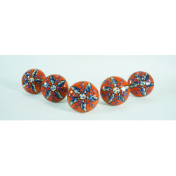 NOVELIKA-Himalaya Handicrafts  Knobs in Ceramic Knobs in Blue Pottery For-  Kitchen Cupboard ,Furniture Home Décor,  Cabinet - Drawer - Cabinet pulls - Door knobs. (Set Of 5.)