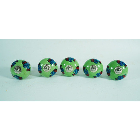 Ceramic Knobs - Green Round, Fish Design - For Farmhouse, Home, Office, Garage, Room, Bathroom, Kitchen, Bedroom - Set Of 5 Ceramic Knobs - Green Round, Fish Design - For Farmhouse, Home, Office, Garage, Room, Bathroom, Kitchen, Bedroom - Set Of 5