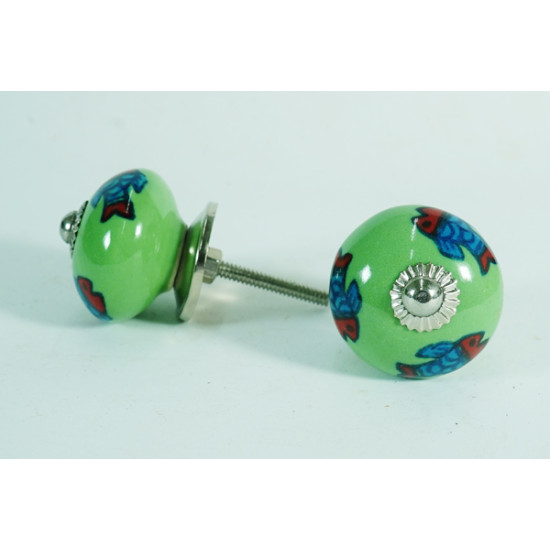 Ceramic Knobs - Green Round, Fish Design - For Farmhouse, Home, Office, Garage, Room, Bathroom, Kitchen, Bedroom - Set Of 5 Ceramic Knobs - Green Round, Fish Design - For Farmhouse, Home, Office, Garage, Room, Bathroom, Kitchen, Bedroom - Set Of 5
