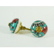 Ceramic  Knobs - turquoise Round, Red & White Flower Design - For Decorative Kitchen and Dresser Handles - Set Of 5 Pack