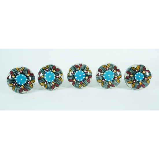 NOVELIKA-Handmade Unique Vintage Design White Dots Ceramic knobs For-  Kitchen Cupboard ,Furniture Home Décor,  Cabinet - Drawer - Cabinet pulls - Door knobs. (Set Of 5.)