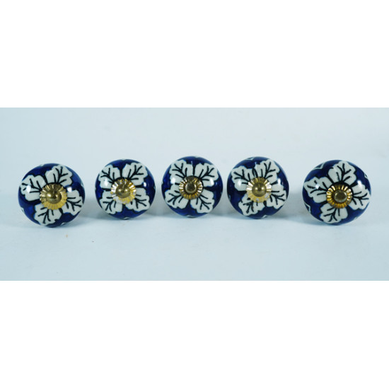 Ceramic  Knobs - White Leaf Design - For Drawer Kitchen Cabinet Hardware Door Pulls Decorative Dresser - Set Of 5