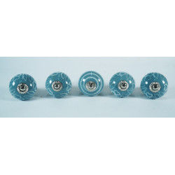 NOVELIKA- Jaipuri Art Handmade Design  Ceramic knobs. For  Kitchen Cupboard ,Furniture Home Decor,  Cabinet - Drawer - Cabinet pulls - Door knobs. (Set Of 5.) 