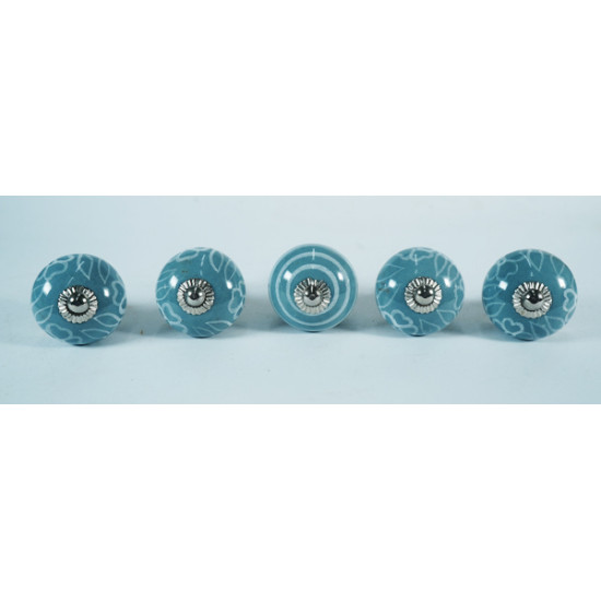 NOVELIKA- Jaipuri Art Handmade Design  Ceramic knobs. For  Kitchen Cupboard ,Furniture Home Decor,  Cabinet - Drawer - Cabinet pulls - Door knobs. (Set Of 5.) 