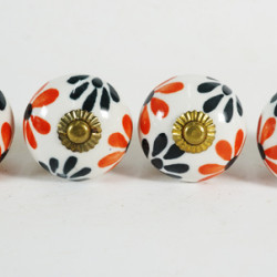 NOVELIKA- Black & Orange Ceramic knobs. For  Kitchen Cupboard ,Furniture Home Décor,  Cabinet - Drawer - Cabinet pulls - Door knobs. (Set Of 4.)