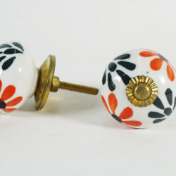 NOVELIKA- Black & Orange Ceramic knobs. For  Kitchen Cupboard ,Furniture Home Décor,  Cabinet - Drawer - Cabinet pulls - Door knobs. (Set Of 4.)