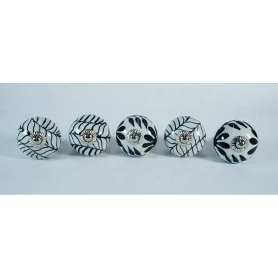 NOVELIKA -Black Leaves Pattern   Ceramic knobs. For  Kitchen Cupboard ,Furniture Home Decor,  Cabinet - Drawer - Cabinet pulls - Door knobs. (Set Of 5.)