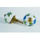 Ceramic  Knobs - White Round, Blue & Green Of  Flower & Leaf Design - Kitchen Cabinet Hardware Door Decorative Dresser Pulls - Set Of 5
