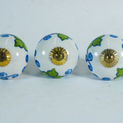 Green & Blue Leaf Design Drawer Ceramic Knob - For Kitchen Cabinet Hardware Door Pulls Decorative Dresser - Pack Of 5